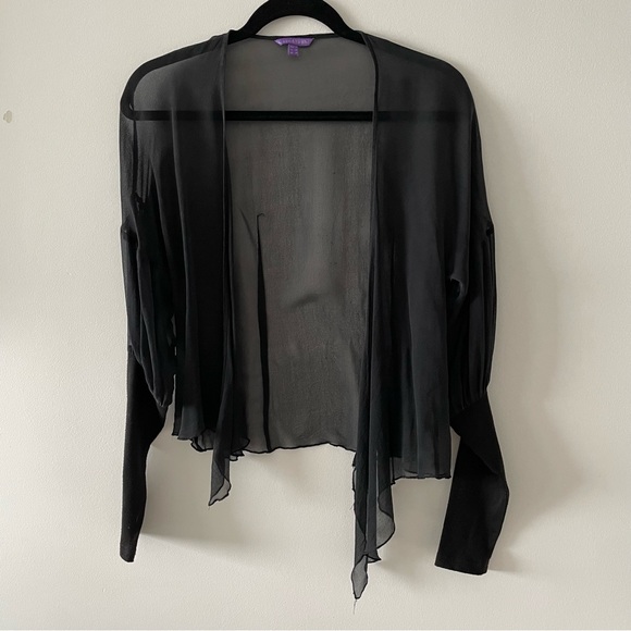 Coco & Tashi black mesh sheer tie up blouse shirt top size small full arm ripped - Picture 1 of 4